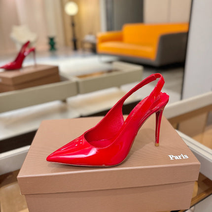 CHRISTIAN LOUBOUTIN 26S SLINGBACK HEELS 105 MM IN RED PATENT CALFSKIN