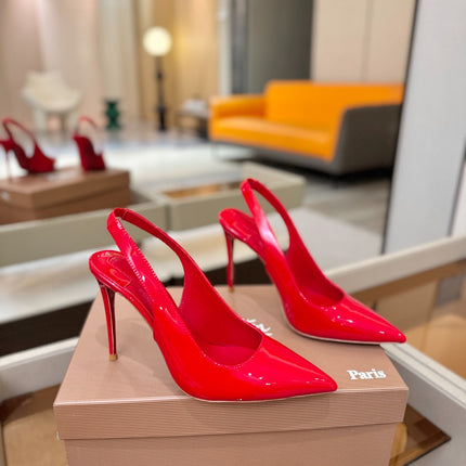 CHRISTIAN LOUBOUTIN 26S SLINGBACK HEELS 105 MM IN RED PATENT CALFSKIN