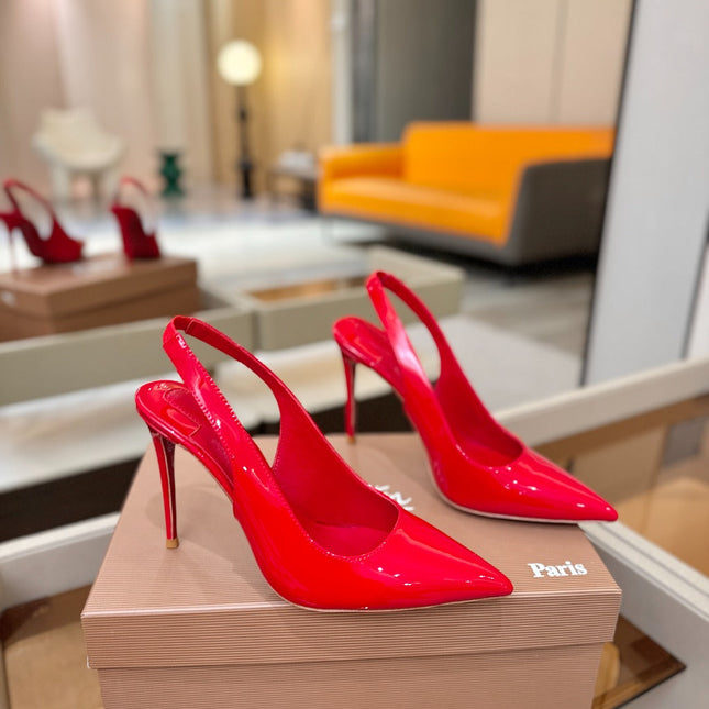 CHRISTIAN LOUBOUTIN 26S SLINGBACK HEELS 105 MM IN RED PATENT CALFSKIN