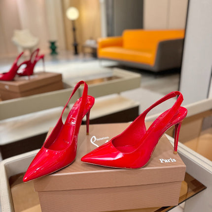 CHRISTIAN LOUBOUTIN 26S SLINGBACK HEELS 105 MM IN RED PATENT CALFSKIN