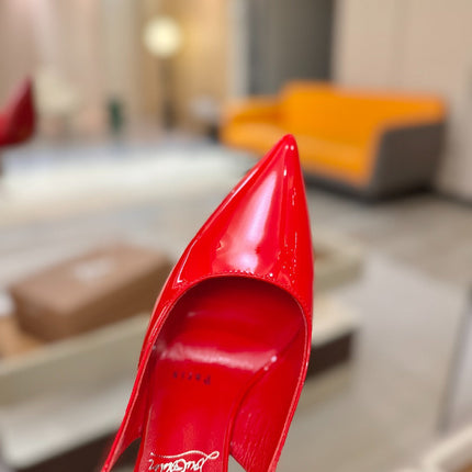 CHRISTIAN LOUBOUTIN 26S SLINGBACK HEELS 105 MM IN RED PATENT CALFSKIN