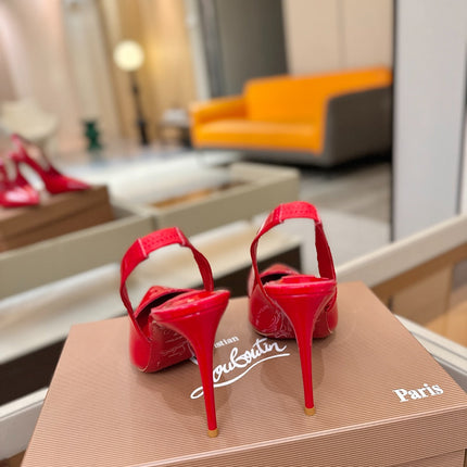 CHRISTIAN LOUBOUTIN 26S SLINGBACK HEELS 105 MM IN RED PATENT CALFSKIN