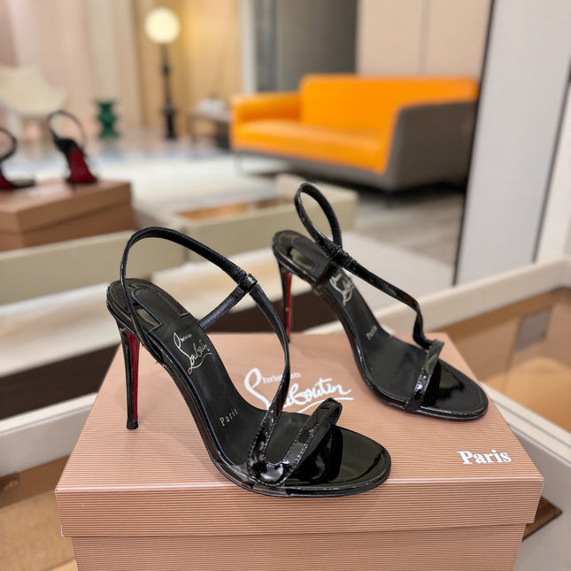 CHRISTIAN LOUBOUTIN 26S ROSA Z HIGH-HEEL SANDALS 105 MM IN BLACK PATENT LAMBSKIN