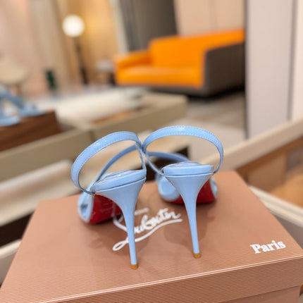 CHRISTIAN LOUBOUTIN 26S ROSA Z HIGH-HEEL SANDALS 105 MM IN SKY BLUE LAMBSKIN