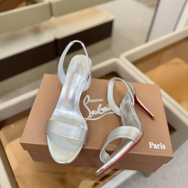 CHRISTIAN LOUBOUTIN 26S HEELED SANDALS 105 MM IN SILVER CALFSKIN