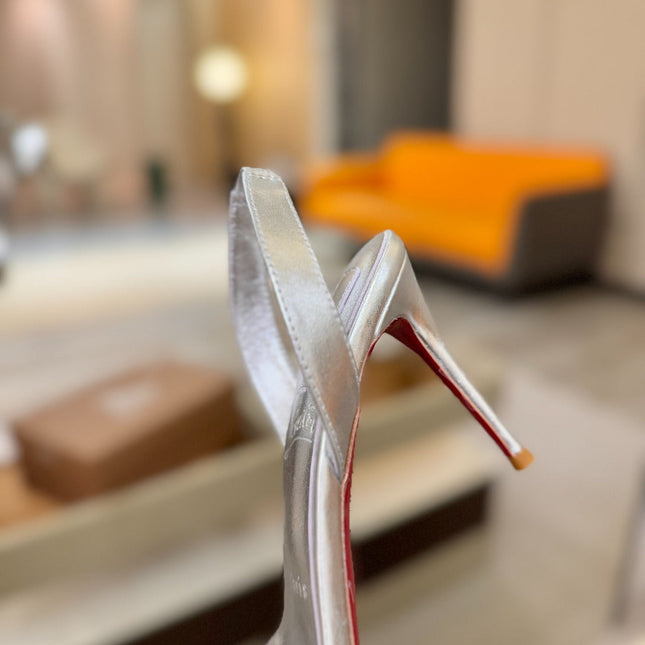CHRISTIAN LOUBOUTIN 26S HEELED SANDALS 105 MM IN SILVER CALFSKIN