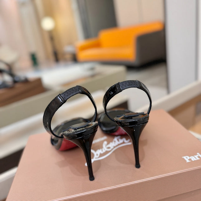 CHRISTIAN LOUBOUTIN 26S HEELED SANDALS 105 MM IN BLACK PATENT CALFSKIN