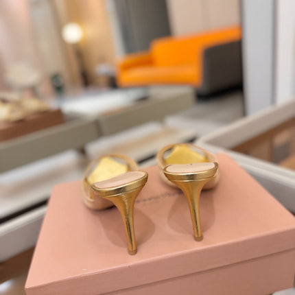 GIANVITO ROSSI 26S POINTED TOE HIGH HEELS 85 MM IN GOLD LAMBSKIN WITH RHINESTONE STRAP