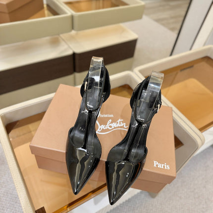 CHRISTIAN LOUBOUTIN 26S T-STRAP HIGH HEELS 105 MM IN BLACK PATENT CALFSKIN