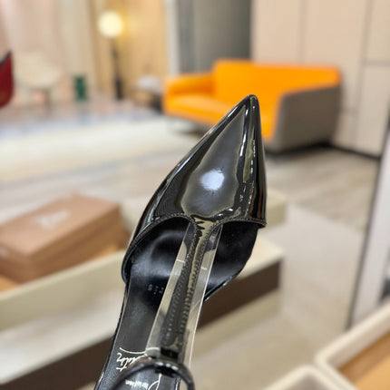 CHRISTIAN LOUBOUTIN 26S T-STRAP HIGH HEELS 105 MM IN BLACK PATENT CALFSKIN