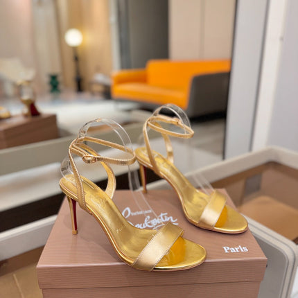 CHRISTIAN LOUBOUTIN 26S HEELED SANDALS 85 MM IN GOLD CALFSKIN