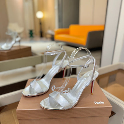 CHRISTIAN LOUBOUTIN 26S HEELED SANDALS 85 MM IN SILVER PATENT CALFSKIN