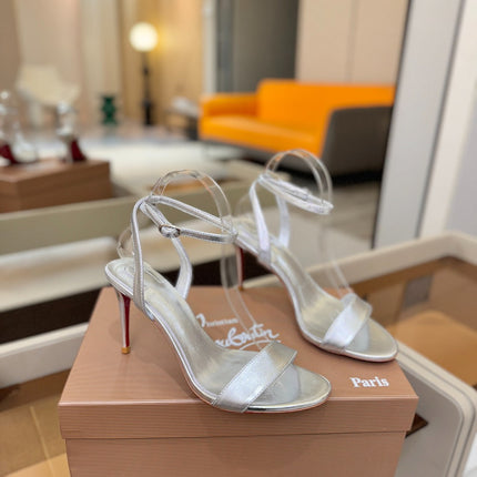 CHRISTIAN LOUBOUTIN 26S HEELED SANDALS 85 MM IN SILVER PATENT CALFSKIN