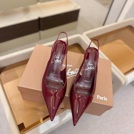 CHRISTIAN LOUBOUTIN 26S SLINGBACK HEELS 85 MM IN DARK RED PATENT CALFSKIN