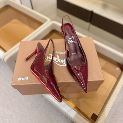 CHRISTIAN LOUBOUTIN 26S SLINGBACK HEELS 85 MM IN DARK RED PATENT CALFSKIN