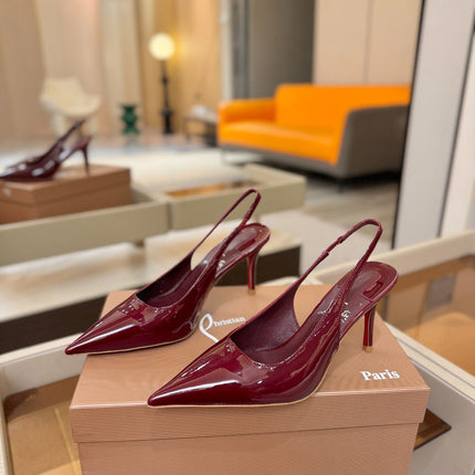 CHRISTIAN LOUBOUTIN 26S SLINGBACK HEELS 85 MM IN DARK RED PATENT CALFSKIN