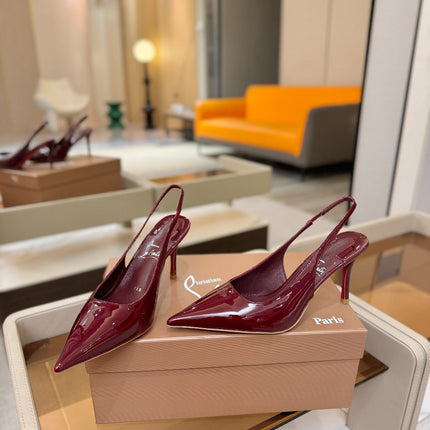 CHRISTIAN LOUBOUTIN 26S SLINGBACK HEELS 85 MM IN DARK RED PATENT CALFSKIN