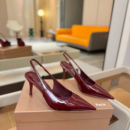 CHRISTIAN LOUBOUTIN 26S SLINGBACK HEELS 85 MM IN DARK RED PATENT CALFSKIN