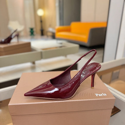 CHRISTIAN LOUBOUTIN 26S SLINGBACK HEELS 85 MM IN DARK RED PATENT CALFSKIN