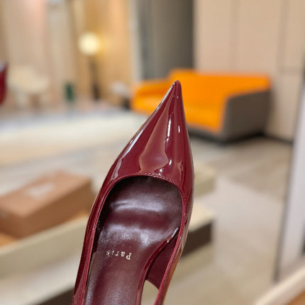 CHRISTIAN LOUBOUTIN 26S SLINGBACK HEELS 85 MM IN DARK RED PATENT CALFSKIN