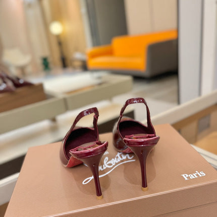 CHRISTIAN LOUBOUTIN 26S SLINGBACK HEELS 85 MM IN DARK RED PATENT CALFSKIN