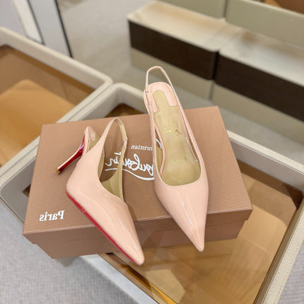 CHRISTIAN LOUBOUTIN 26S SLINGBACK HEELS 85 MM IN NUDE PATENT CALFSKIN