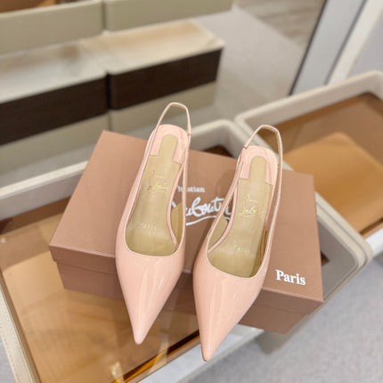 CHRISTIAN LOUBOUTIN 26S SLINGBACK HEELS 85 MM IN NUDE PATENT CALFSKIN