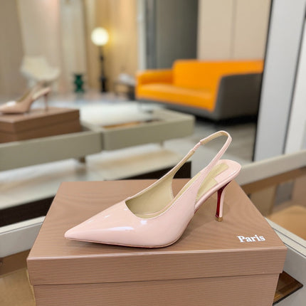 CHRISTIAN LOUBOUTIN 26S SLINGBACK HEELS 85 MM IN NUDE PATENT CALFSKIN