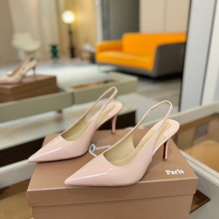CHRISTIAN LOUBOUTIN 26S SLINGBACK HEELS 85 MM IN NUDE PATENT CALFSKIN