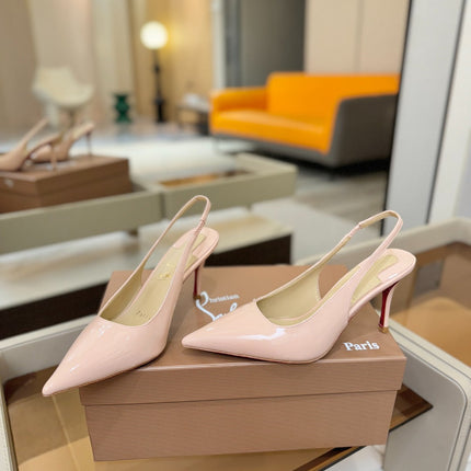 CHRISTIAN LOUBOUTIN 26S SLINGBACK HEELS 85 MM IN NUDE PATENT CALFSKIN