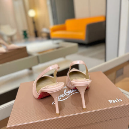 CHRISTIAN LOUBOUTIN 26S SLINGBACK HEELS 85 MM IN NUDE PATENT CALFSKIN