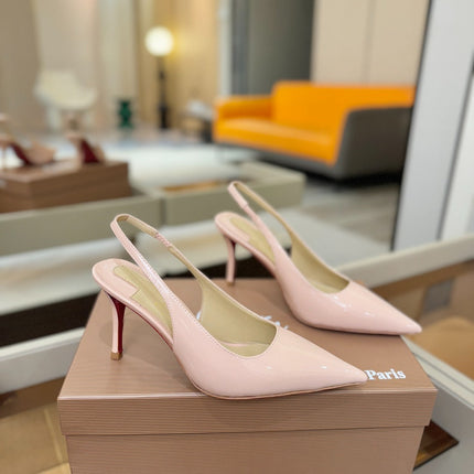 CHRISTIAN LOUBOUTIN 26S SLINGBACK HEELS 85 MM IN NUDE PATENT CALFSKIN