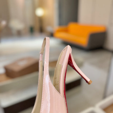 CHRISTIAN LOUBOUTIN 26S SLINGBACK HEELS 85 MM IN NUDE PATENT CALFSKIN