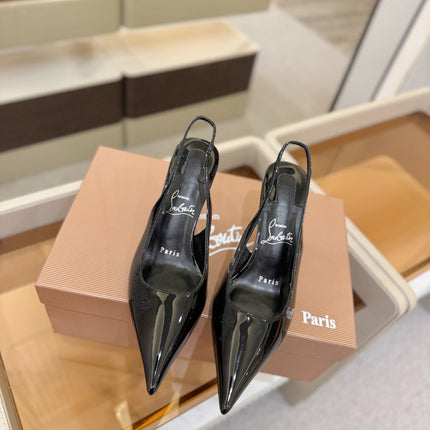 CHRISTIAN LOUBOUTIN 26S SLINGBACK HEELS 85 MM IN BLACK PATENT CALFSKIN