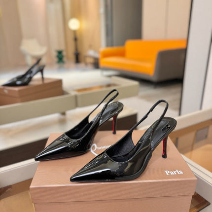 CHRISTIAN LOUBOUTIN 26S SLINGBACK HEELS 85 MM IN BLACK PATENT CALFSKIN