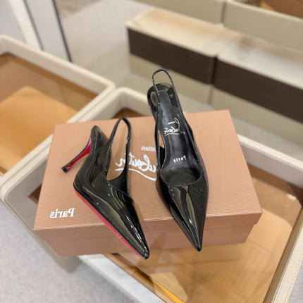 CHRISTIAN LOUBOUTIN 26S SLINGBACK HEELS 85 MM IN BLACK PATENT CALFSKIN