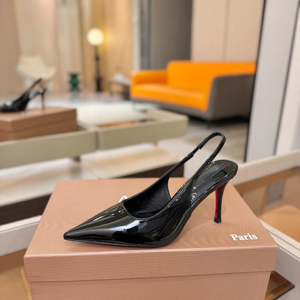 CHRISTIAN LOUBOUTIN 26S SLINGBACK HEELS 85 MM IN BLACK PATENT CALFSKIN