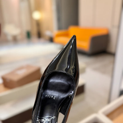 CHRISTIAN LOUBOUTIN 26S SLINGBACK HEELS 85 MM IN BLACK PATENT CALFSKIN