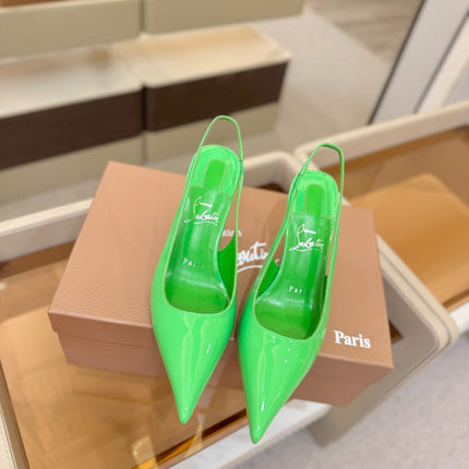 CHRISTIAN LOUBOUTIN 26S SLINGBACK HEELS 85 MM IN GREEN PATENT CALFSKIN