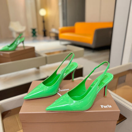 CHRISTIAN LOUBOUTIN 26S SLINGBACK HEELS 85 MM IN GREEN PATENT CALFSKIN