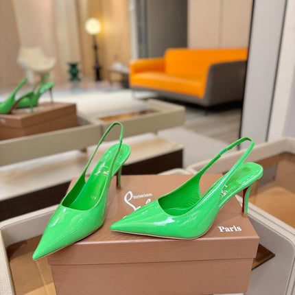 CHRISTIAN LOUBOUTIN 26S SLINGBACK HEELS 85 MM IN GREEN PATENT CALFSKIN