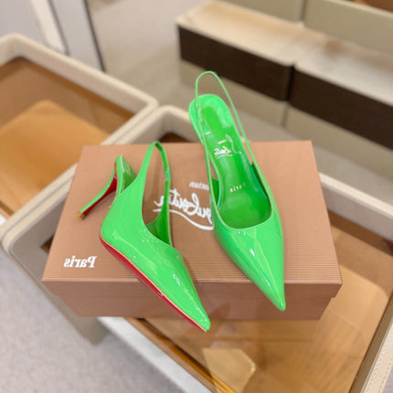 CHRISTIAN LOUBOUTIN 26S SLINGBACK HEELS 85 MM IN GREEN PATENT CALFSKIN