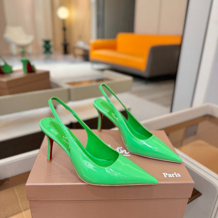 CHRISTIAN LOUBOUTIN 26S SLINGBACK HEELS 85 MM IN GREEN PATENT CALFSKIN