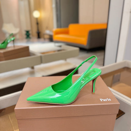 CHRISTIAN LOUBOUTIN 26S SLINGBACK HEELS 85 MM IN GREEN PATENT CALFSKIN