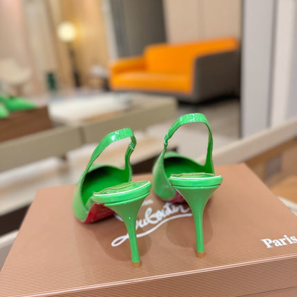 CHRISTIAN LOUBOUTIN 26S SLINGBACK HEELS 85 MM IN GREEN PATENT CALFSKIN