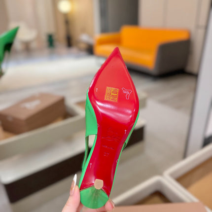 CHRISTIAN LOUBOUTIN 26S SLINGBACK HEELS 85 MM IN GREEN PATENT CALFSKIN