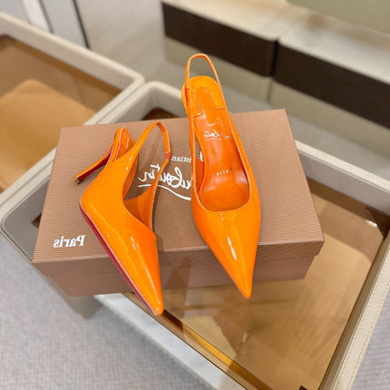 CHRISTIAN LOUBOUTIN 26S SLINGBACK HEELS 85 MM IN ORANGE PATENT CALFSKIN