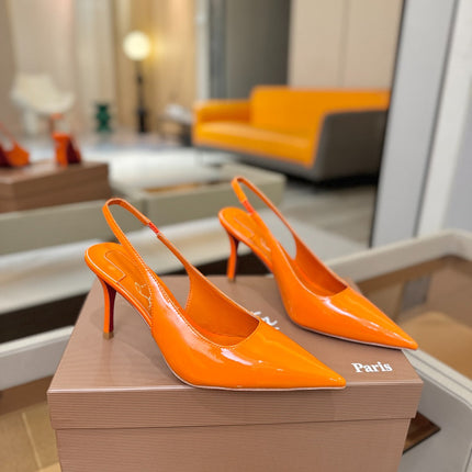 CHRISTIAN LOUBOUTIN 26S SLINGBACK HEELS 85 MM IN ORANGE PATENT CALFSKIN