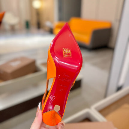 CHRISTIAN LOUBOUTIN 26S SLINGBACK HEELS 85 MM IN ORANGE PATENT CALFSKIN