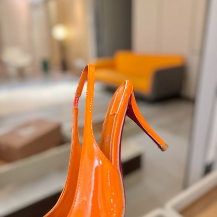 CHRISTIAN LOUBOUTIN 26S SLINGBACK HEELS 85 MM IN ORANGE PATENT CALFSKIN